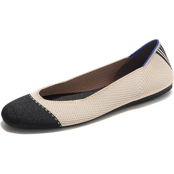 Rothy’s The Square Tuxedo Cream Cap Toe Ballet Flats Slip-On Comfort - Picture 1 of 13